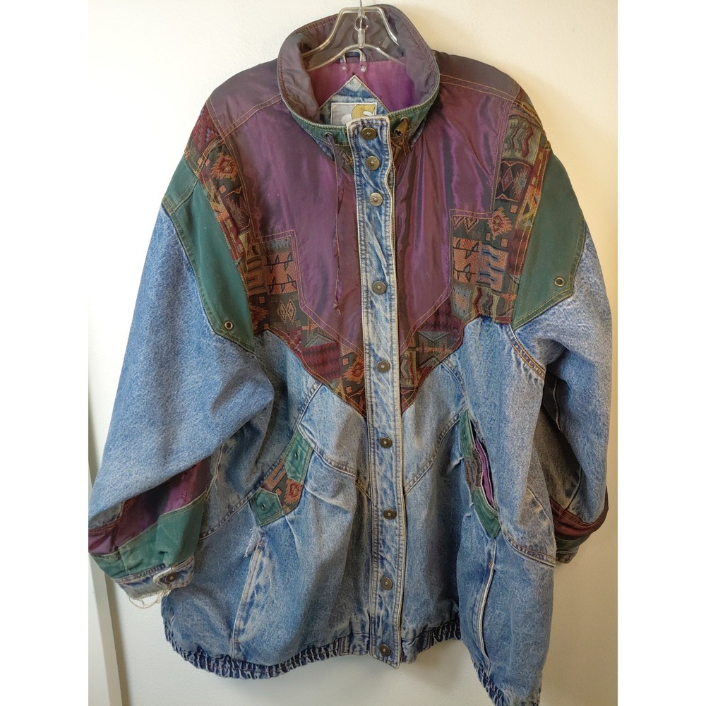 Vintage Y2K Current Seen Women's Denim Jacket Sz 3X Quilted Lined Boho Bomber